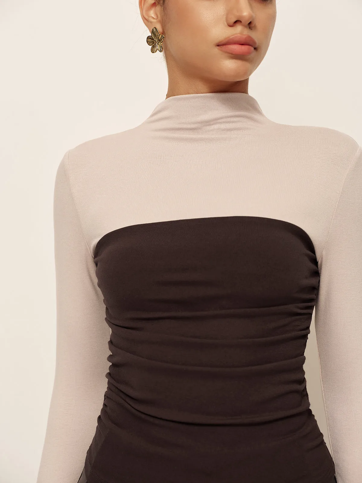 2 in 1 Mock Neck Color Block Jersey Top sold by COMMENSE product image thumbnail 3