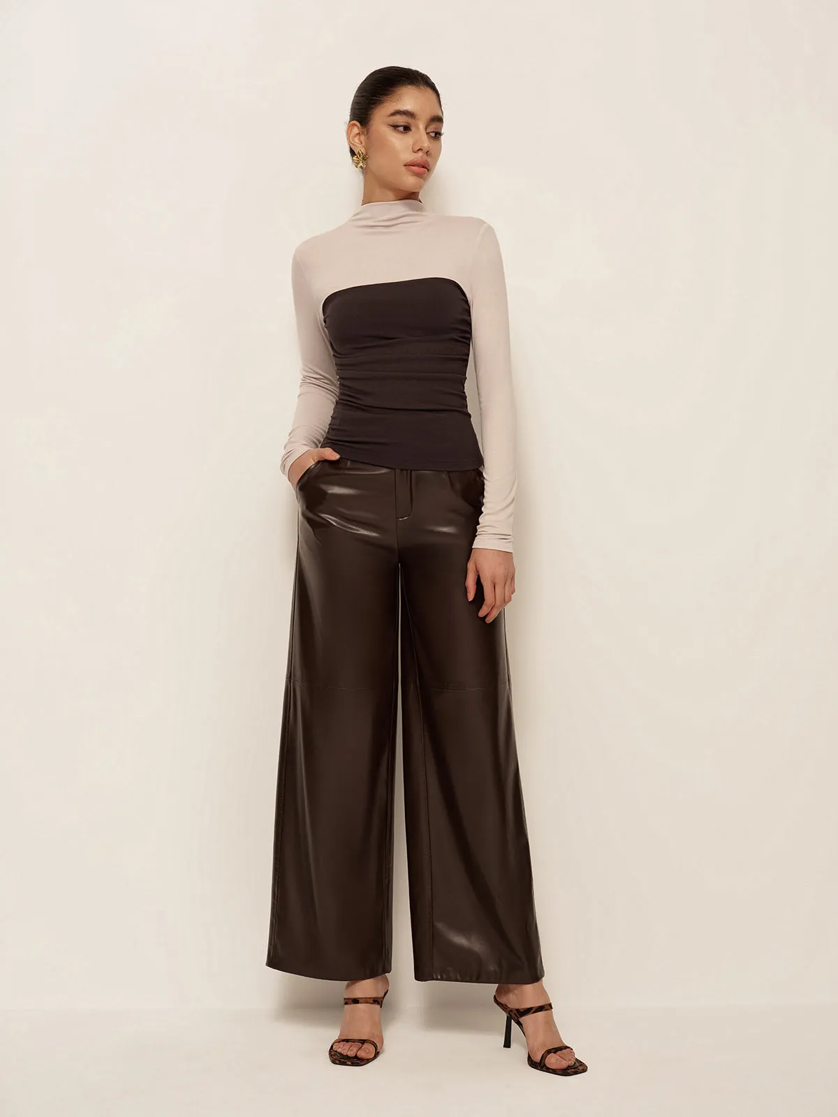 2 in 1 Mock Neck Color Block Jersey Top sold by COMMENSE product image thumbnail 4