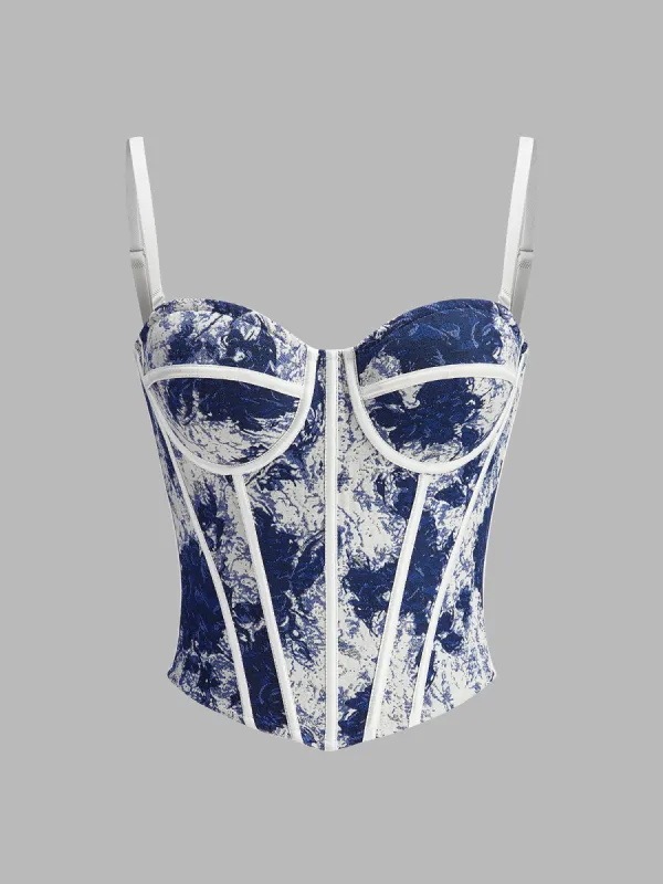 Ink Printed Zipper Corset Top sold by COMMENSE