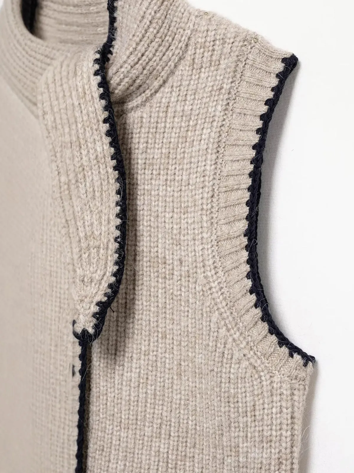 Tie Neck Contrast Trim Button Sweater Vest sold by COMMENSE product image thumbnail 2