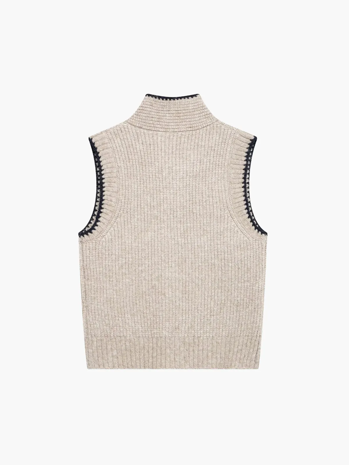 Tie Neck Contrast Trim Button Sweater Vest sold by COMMENSE product image thumbnail 3