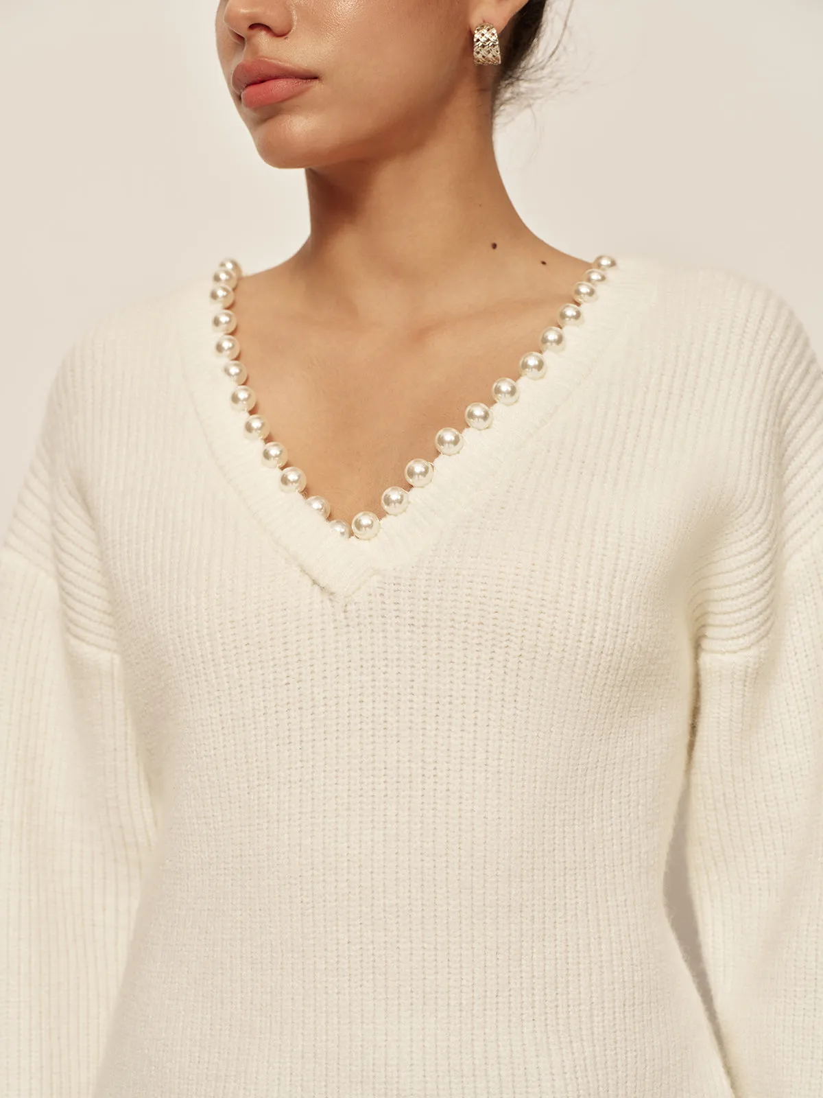 V-Neck Beaded-Decor Sweater sold by COMMENSE product image thumbnail 2