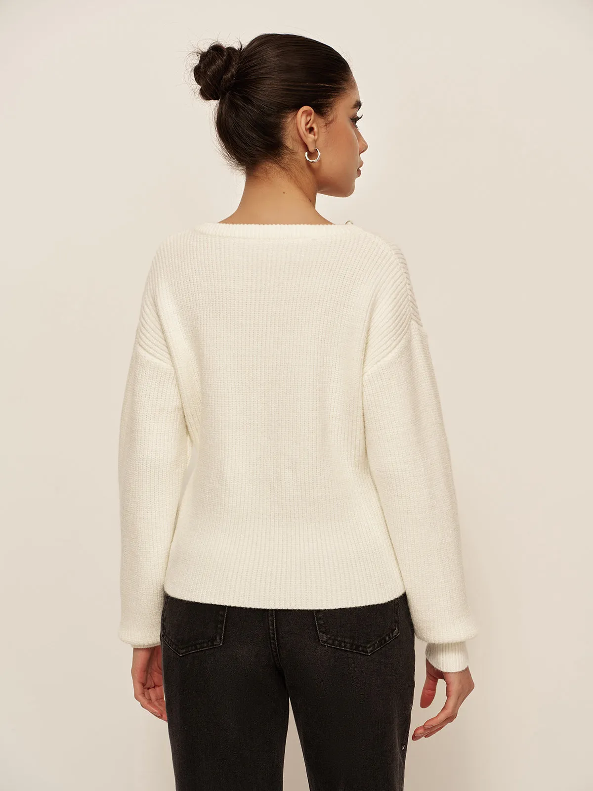 V-Neck Beaded-Decor Sweater sold by COMMENSE product image thumbnail 3