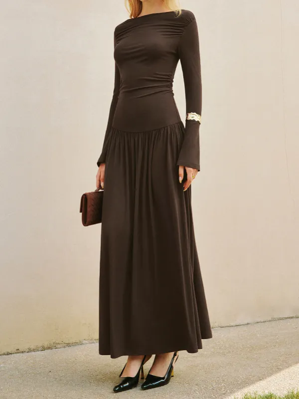 Bell Sleeve Pleated Jersey Long Dress sold by COMMENSE