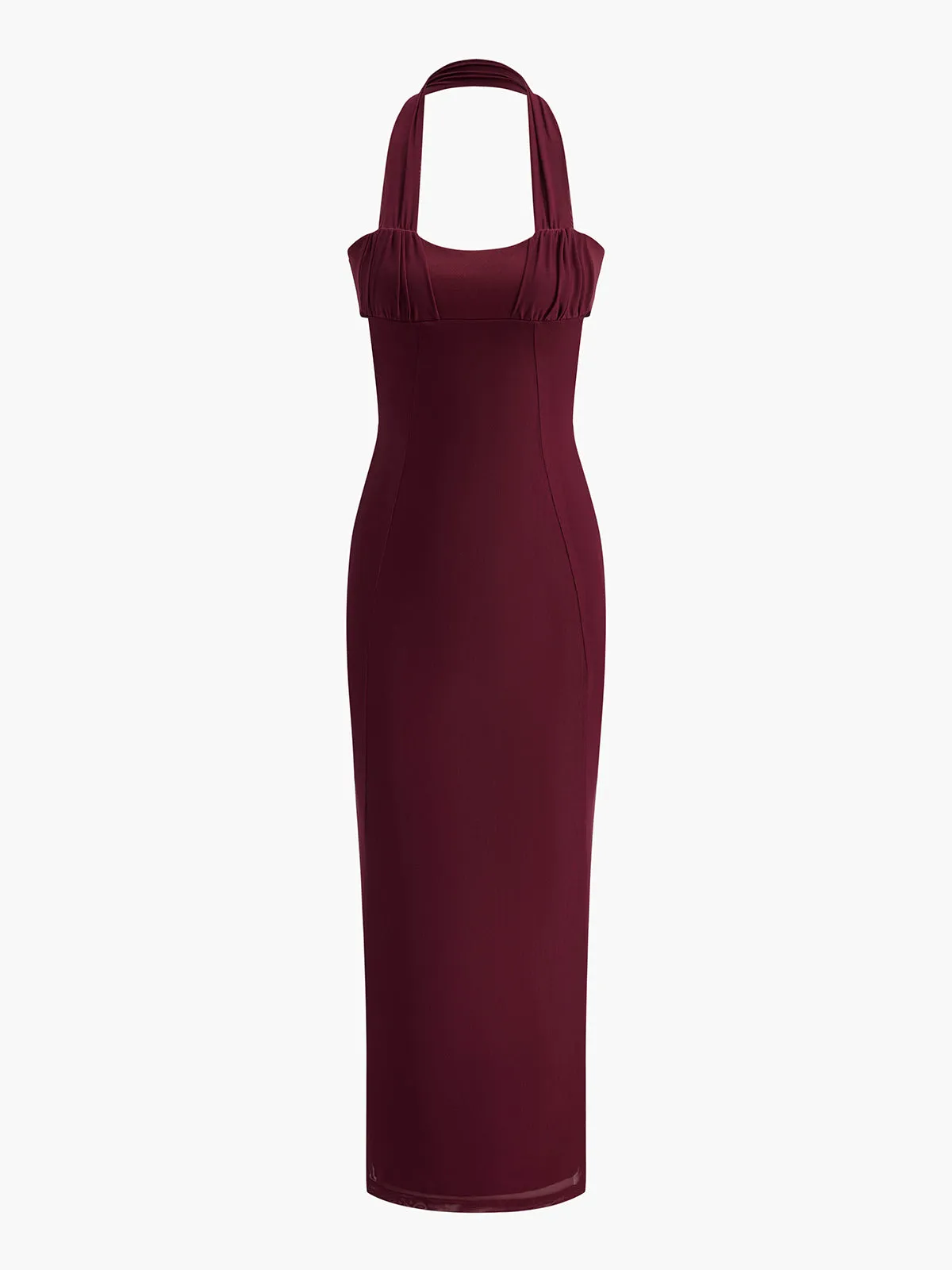 Backless Drawstring Slim Halter Dress sold by COMMENSE
