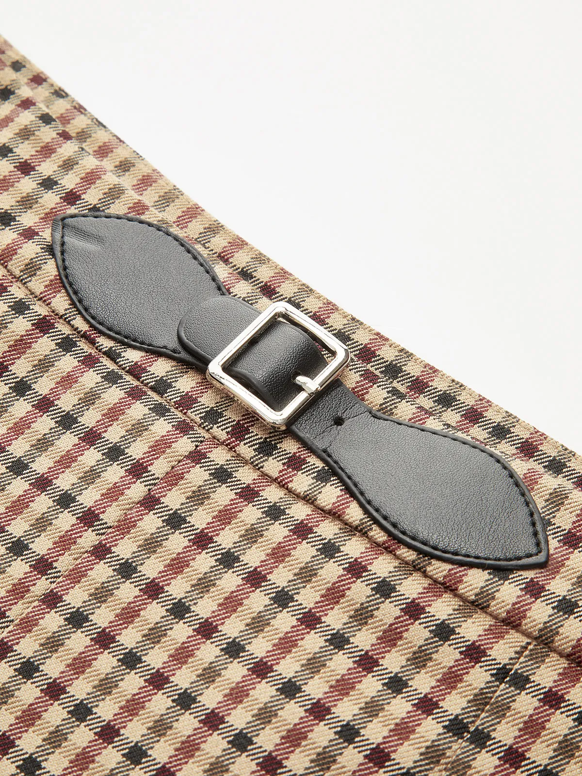 Mid-Waist Buckle-Design Plaid Pleated Skirt sold by COMMENSE product image thumbnail 2