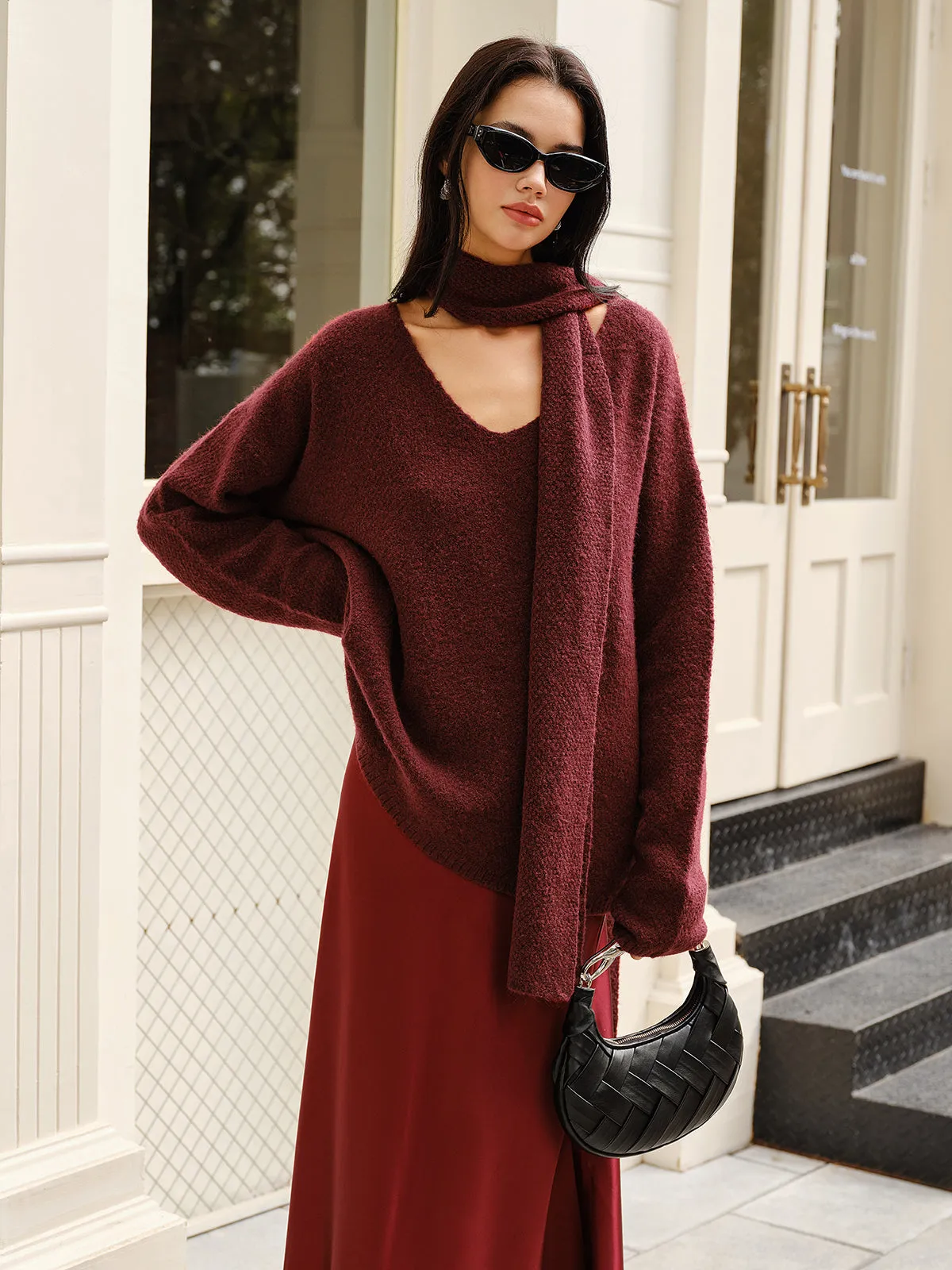Wool-Blend Loose Sweater With Matching Scarf sold by COMMENSE product image thumbnail 3