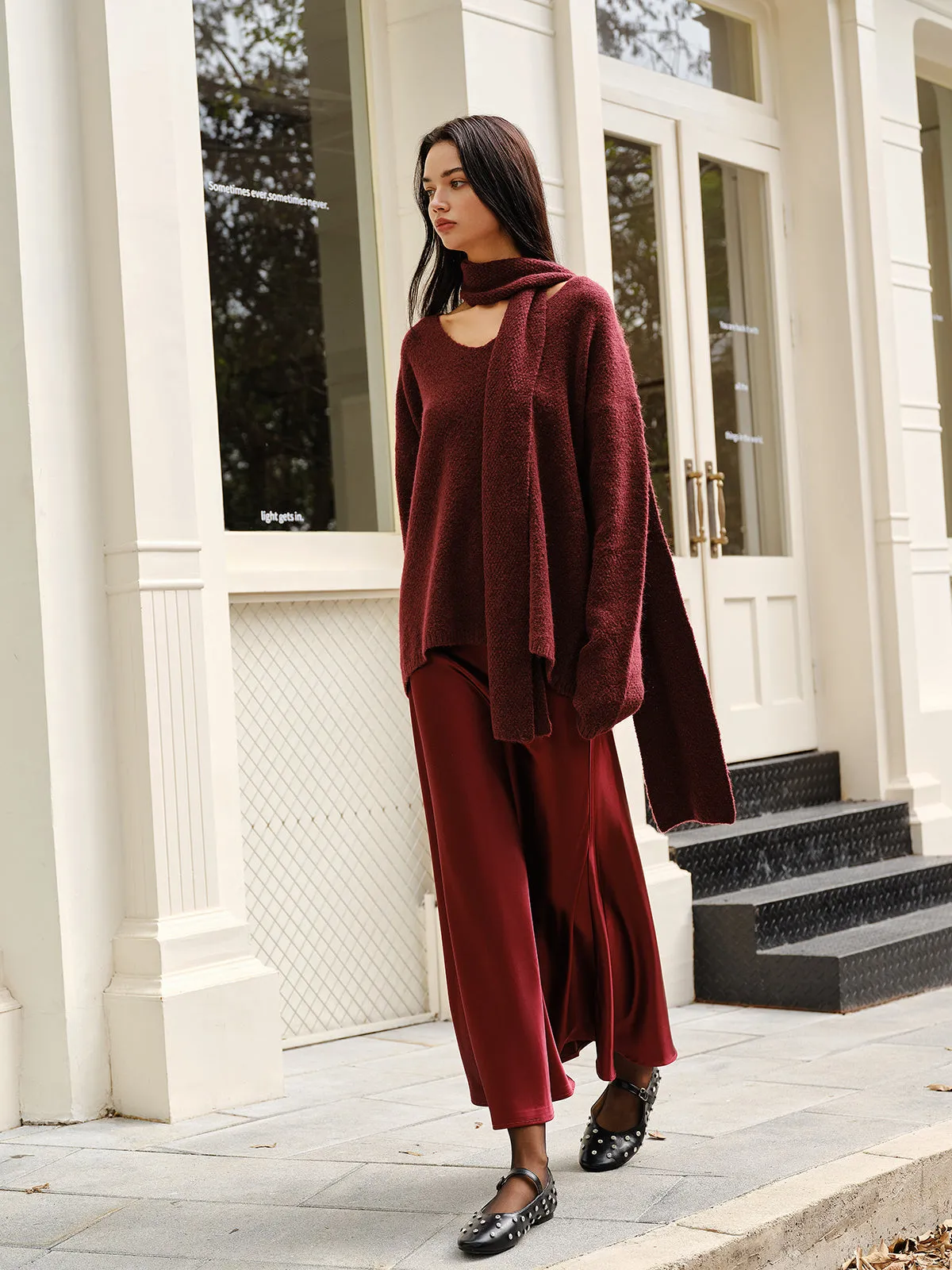 Wool-Blend Loose Sweater With Matching Scarf sold by COMMENSE product image thumbnail 4