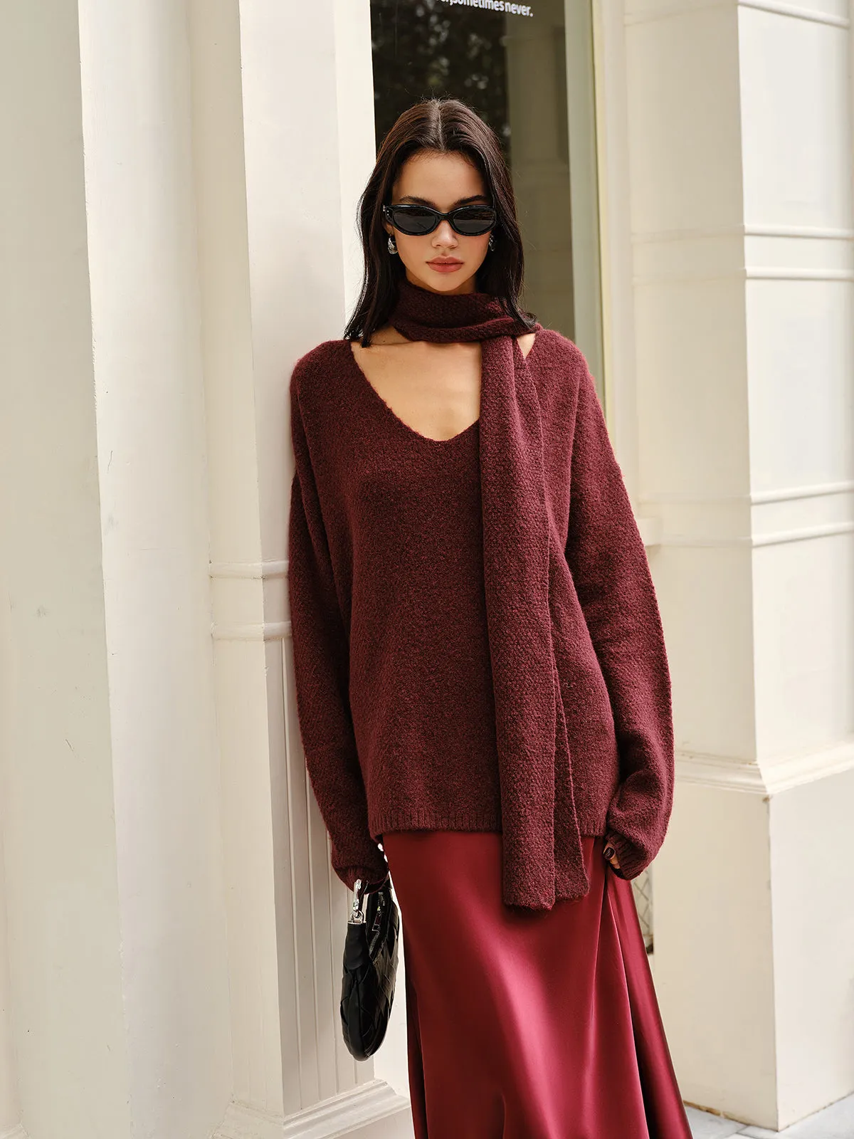 Wool-Blend Loose Sweater With Matching Scarf sold by COMMENSE product image thumbnail 2