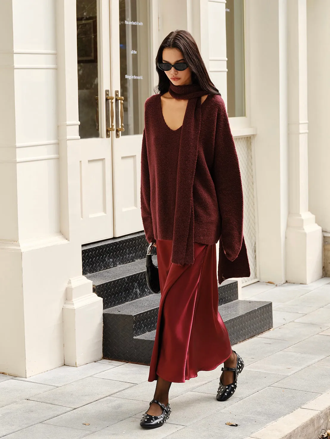 Wool-Blend Loose Sweater With Matching Scarf sold by COMMENSE