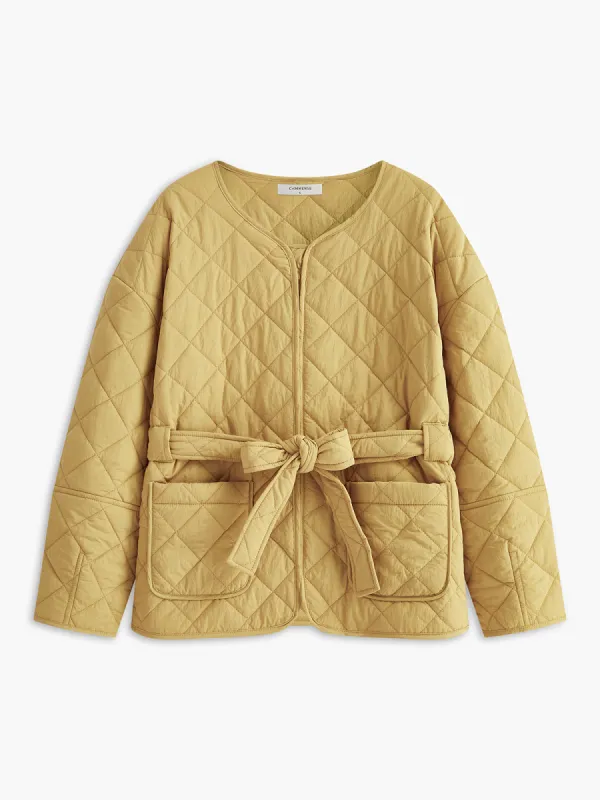 Quilted Belted Button Winter Coat sold by COMMENSE
