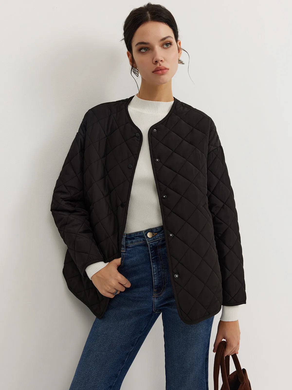 Plain Quilted Button Winter Coat With Matching Scarf sold by COMMENSE product image thumbnail 2