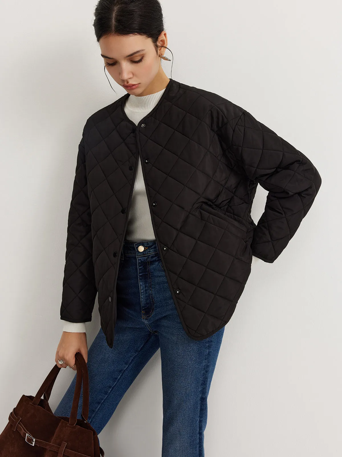 Plain Quilted Button Winter Coat With Matching Scarf sold by COMMENSE product image thumbnail 5
