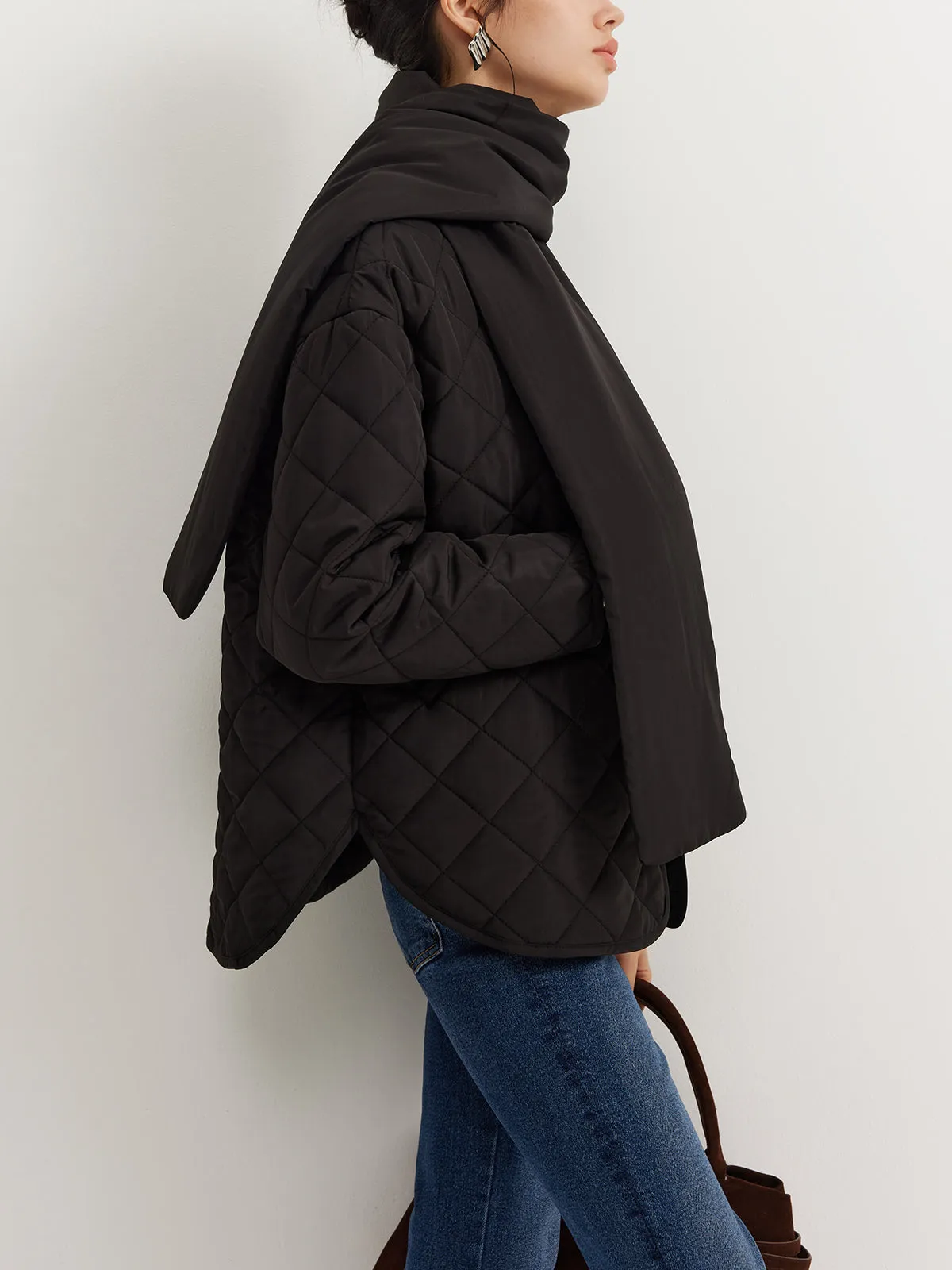 Plain Quilted Button Winter Coat With Matching Scarf sold by COMMENSE product image thumbnail 4