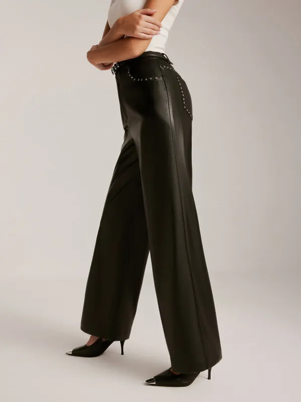 Studded-Decor PU Leather Straight Pants sold by COMMENSE