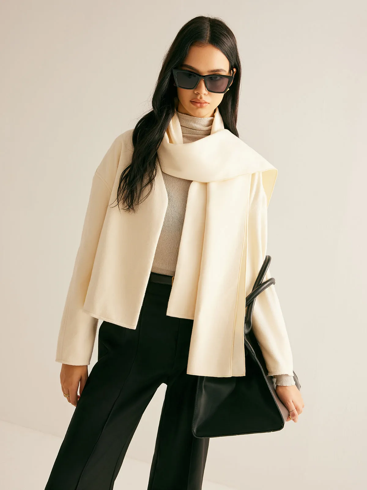 Plain Short Coat With Matching Scarf sold by COMMENSE product image thumbnail 2