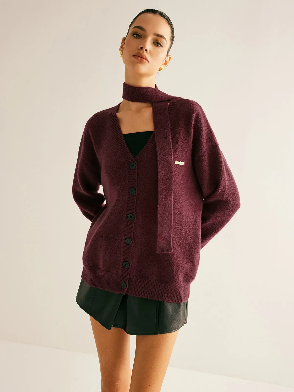 V-Neck Button Knit Outerwear With Matching Scarf sold by COMMENSE product image thumbnail 4