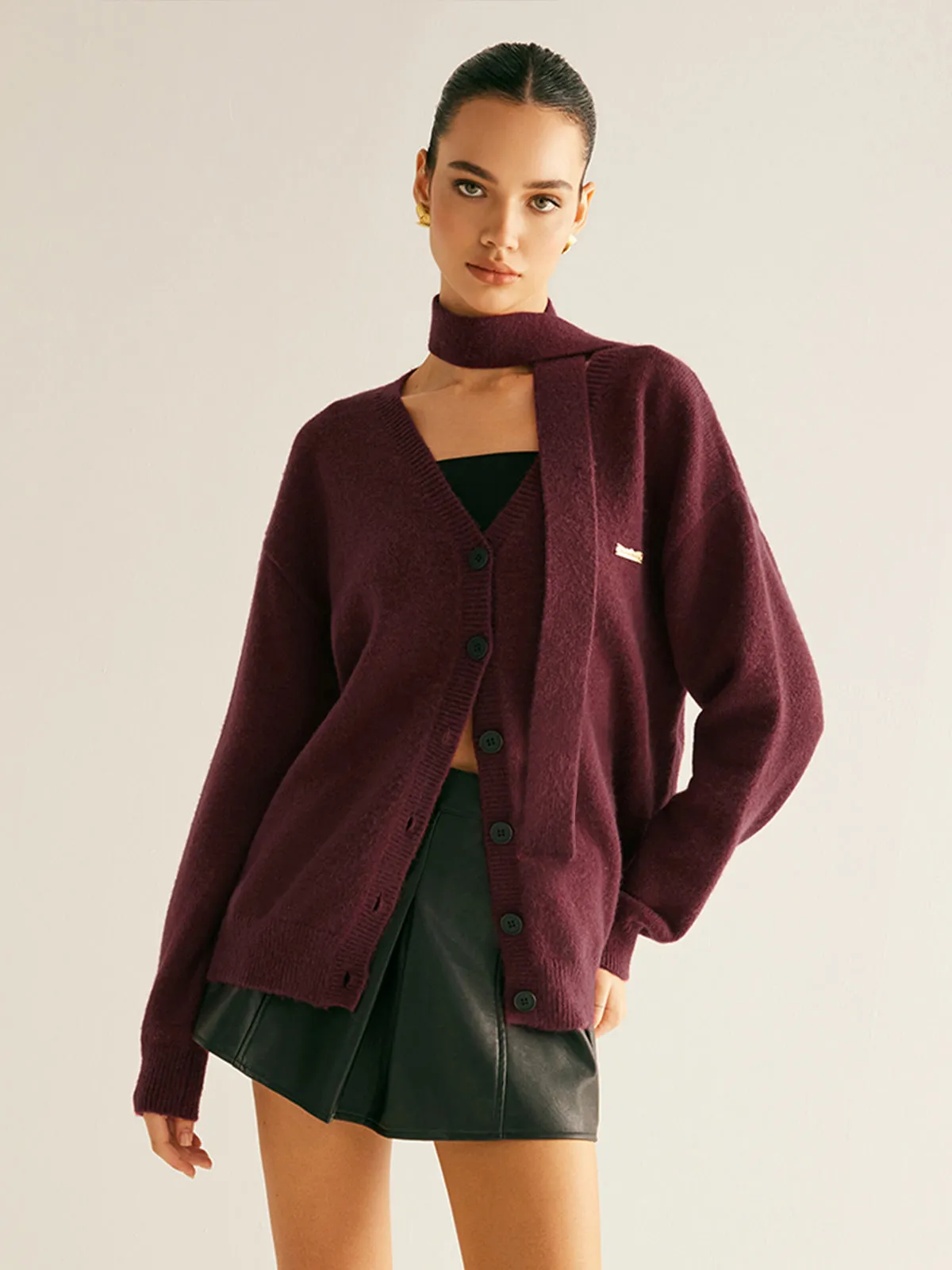 V-Neck Button Knit Outerwear With Matching Scarf sold by COMMENSE product image thumbnail 3