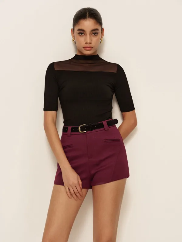 Sheer-Shoulder Short Sleeve Slim T-Shirt sold by COMMENSE