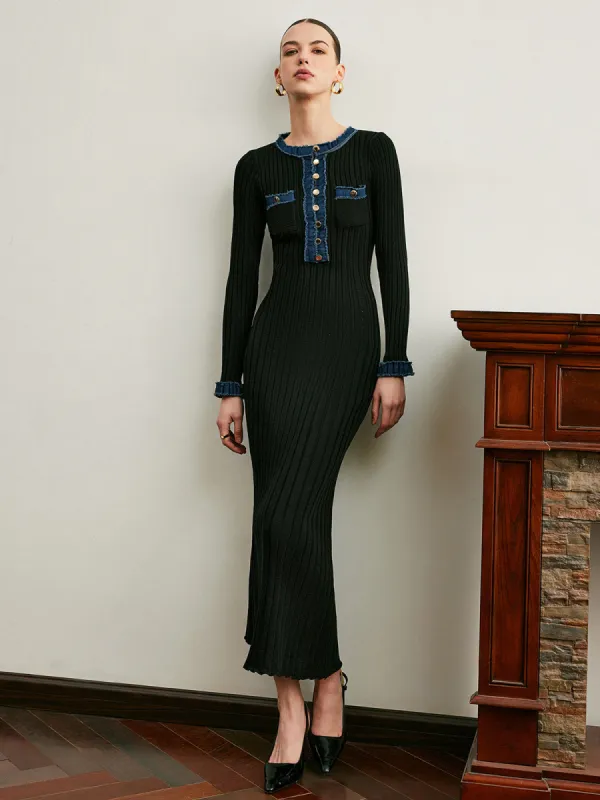 Contrast Binding Panel Knit Dress sold by COMMENSE