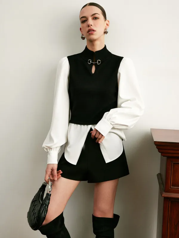 2 in 1 Color Block Metal-Detail Knit Top sold by COMMENSE