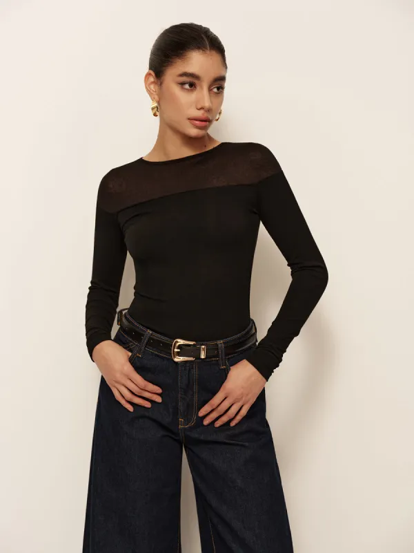 Sheer-Shoulder Slim Jersey T-Shirt sold by COMMENSE