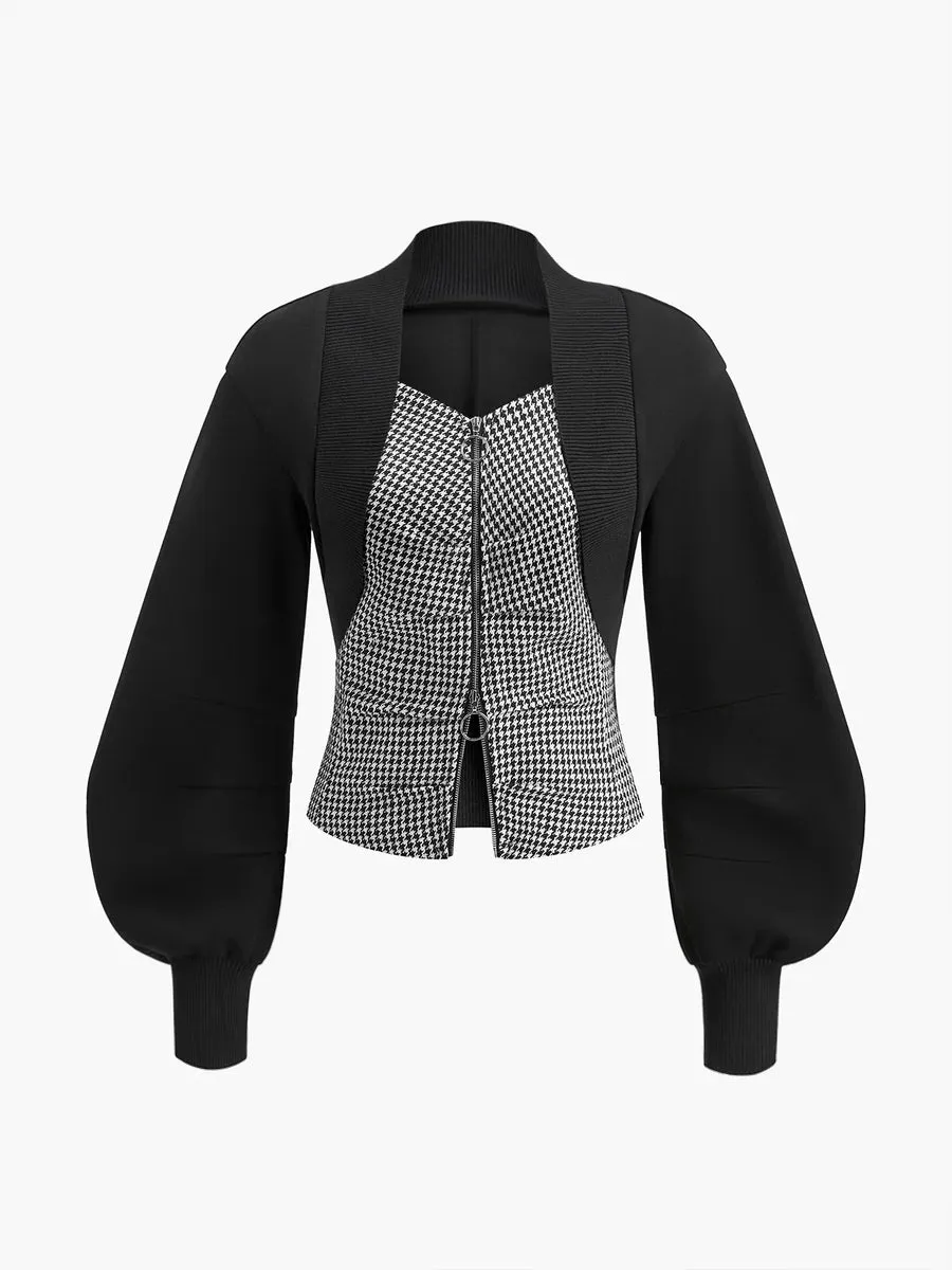 Tweed Houndstooth Zipper Jacket sold by COMMENSE