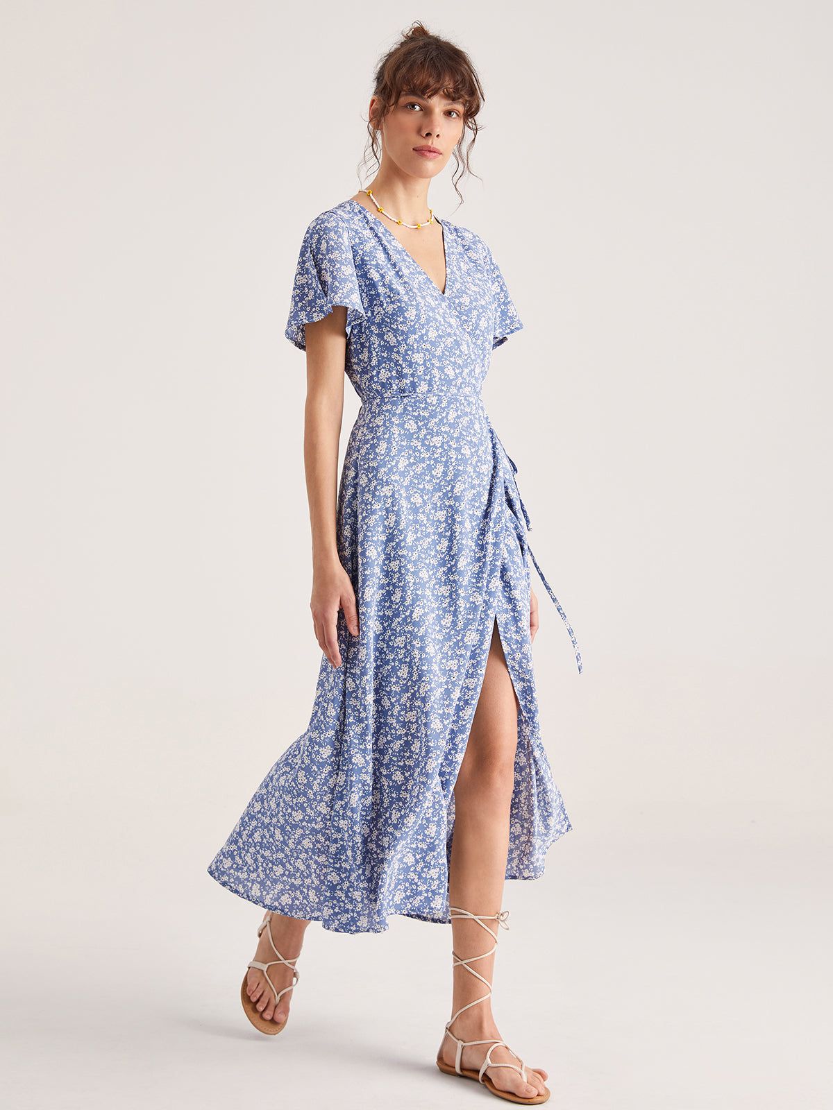 Floral Tie Front Wrap Midi Dress sold by COMMENSE