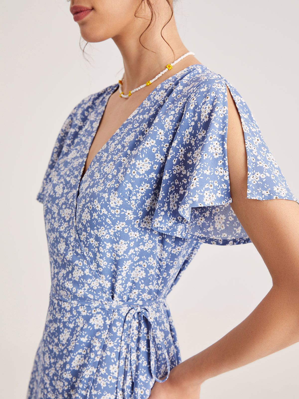 Floral Tie Front Wrap Midi Dress sold by COMMENSE product image thumbnail 5