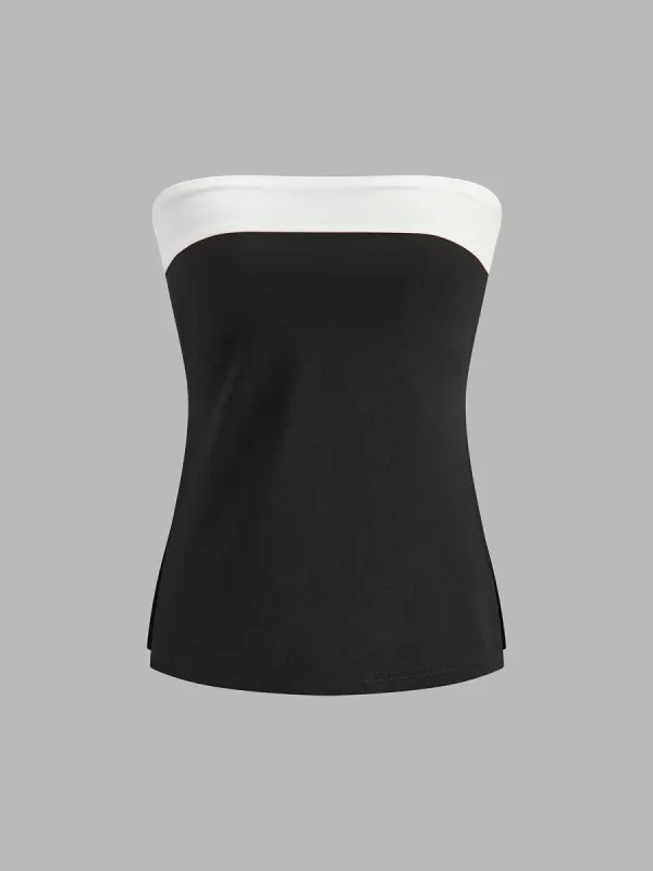 Color Block Split Tube Top sold by COMMENSE