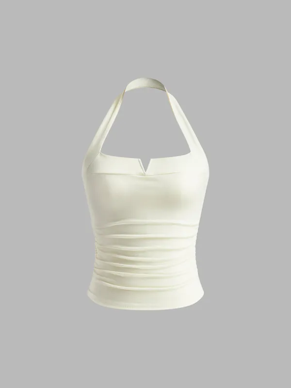 Pleated Ribbed Halter Top sold by COMMENSE