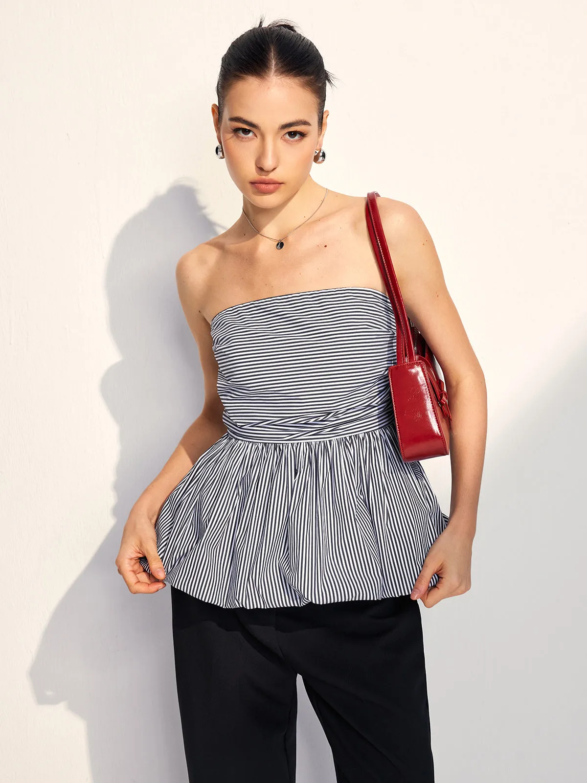 Striped Strapless Bubble Tube Top sold by COMMENSE