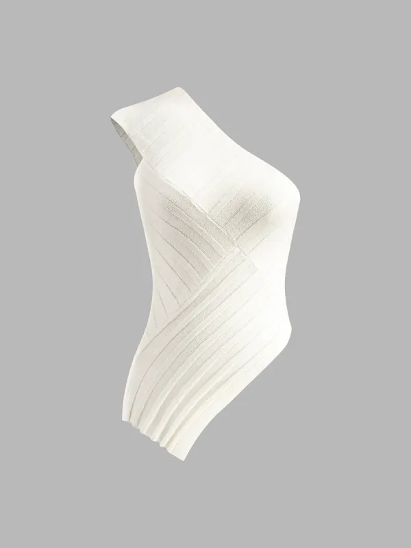 Asymmetrical Ribbed One-Shoulder Top sold by COMMENSE