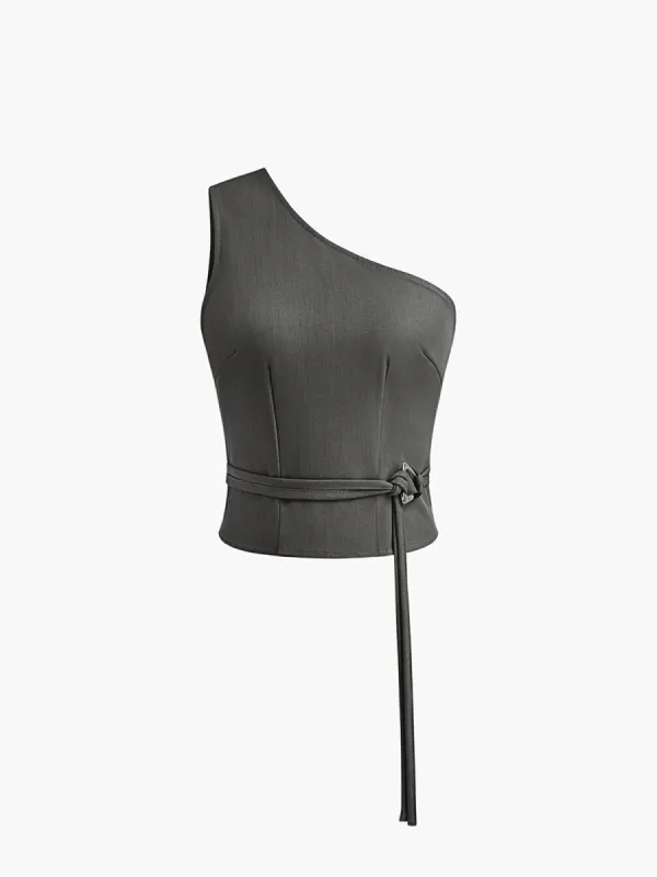 Asymmetrical Neck One-Shoulder Top sold by COMMENSE