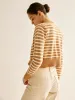 Round Neck Striped Cardigan sold by COMMENSE