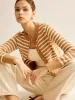 Round Neck Striped Cardigan sold by COMMENSE