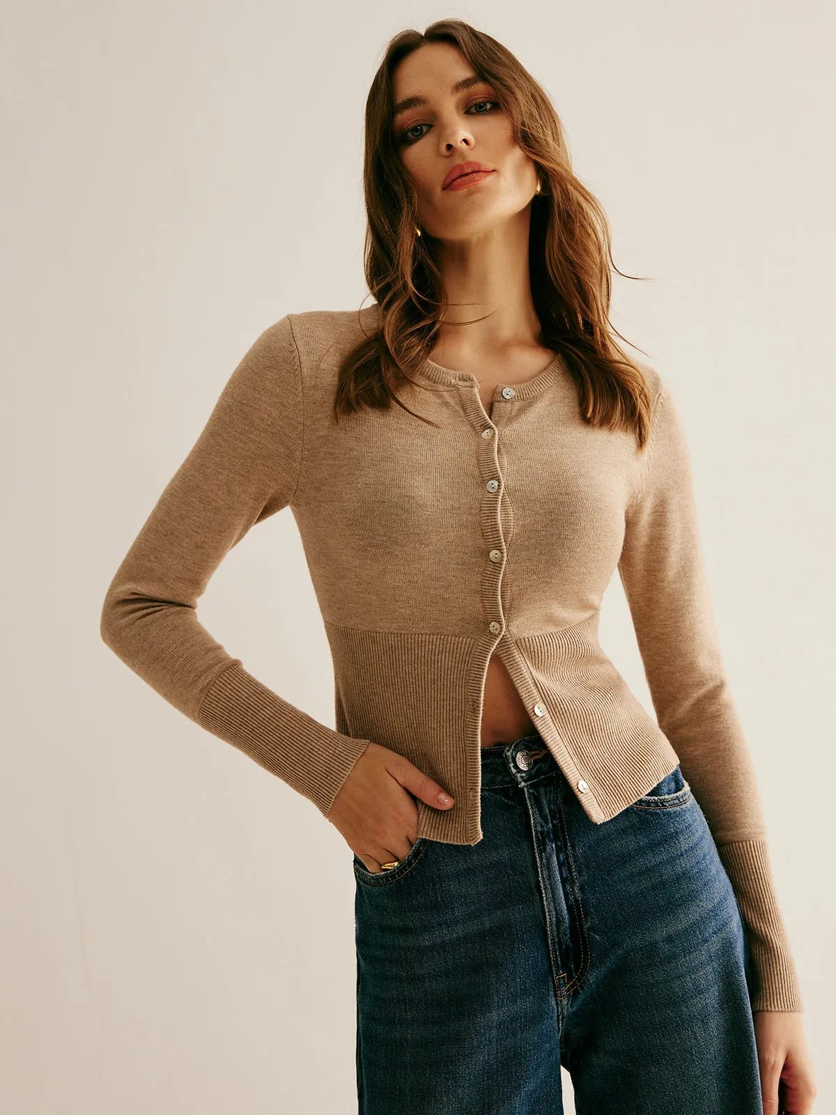 Plain Paneled Button Slim Cardigan sold by COMMENSE