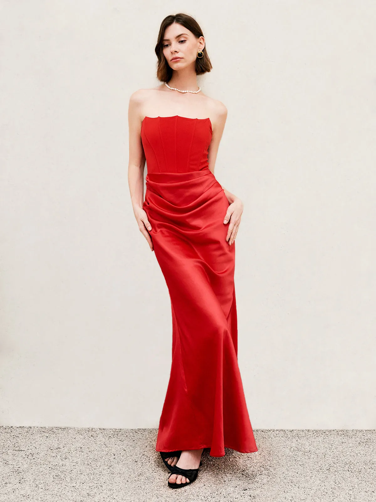 Pleated Zipper Tube Long Dress sold by COMMENSE