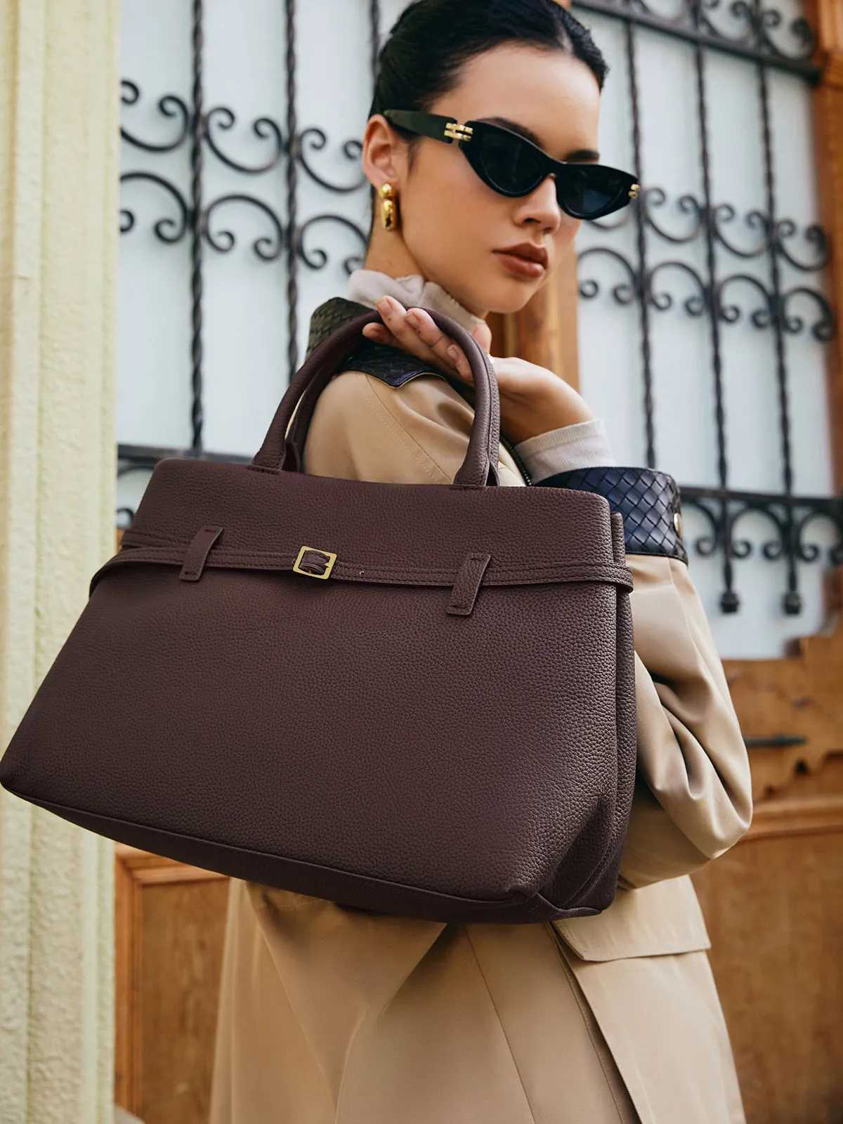 Leather Belt Top Handle Bag sold by COMMENSE