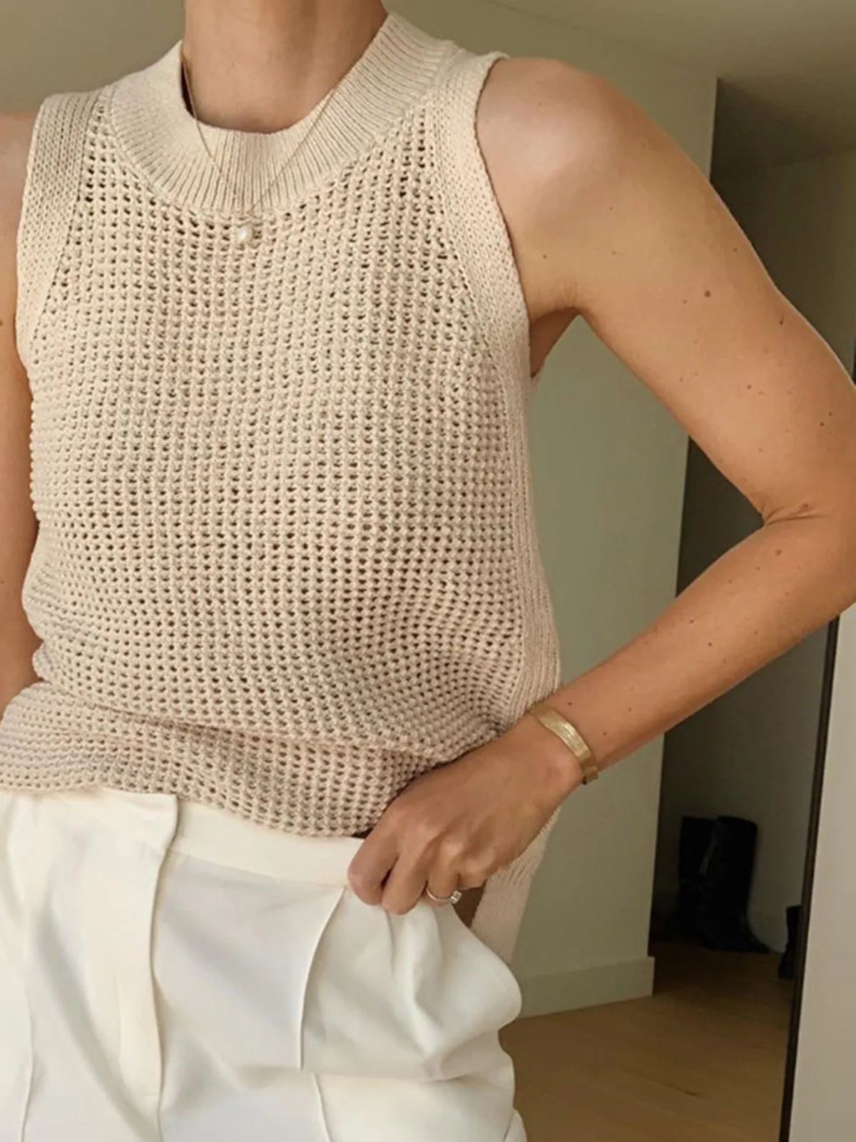 Knit Hollow Solid Tank Top sold by COMMENSE product image thumbnail 2