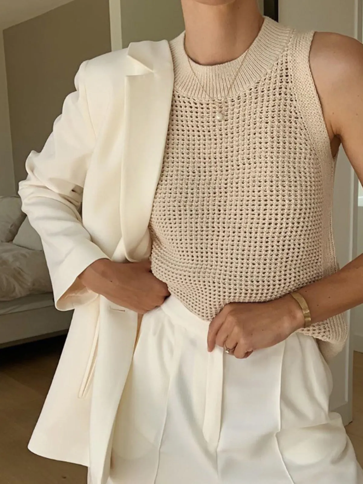 Knit Hollow Solid Tank Top sold by COMMENSE product image thumbnail 5