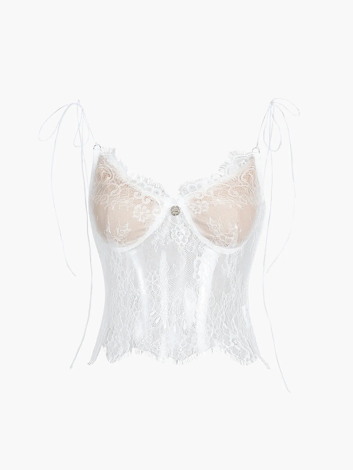 Tie Shoulder Floral Lace Cami Crop Top sold by COMMENSE product image thumbnail 5