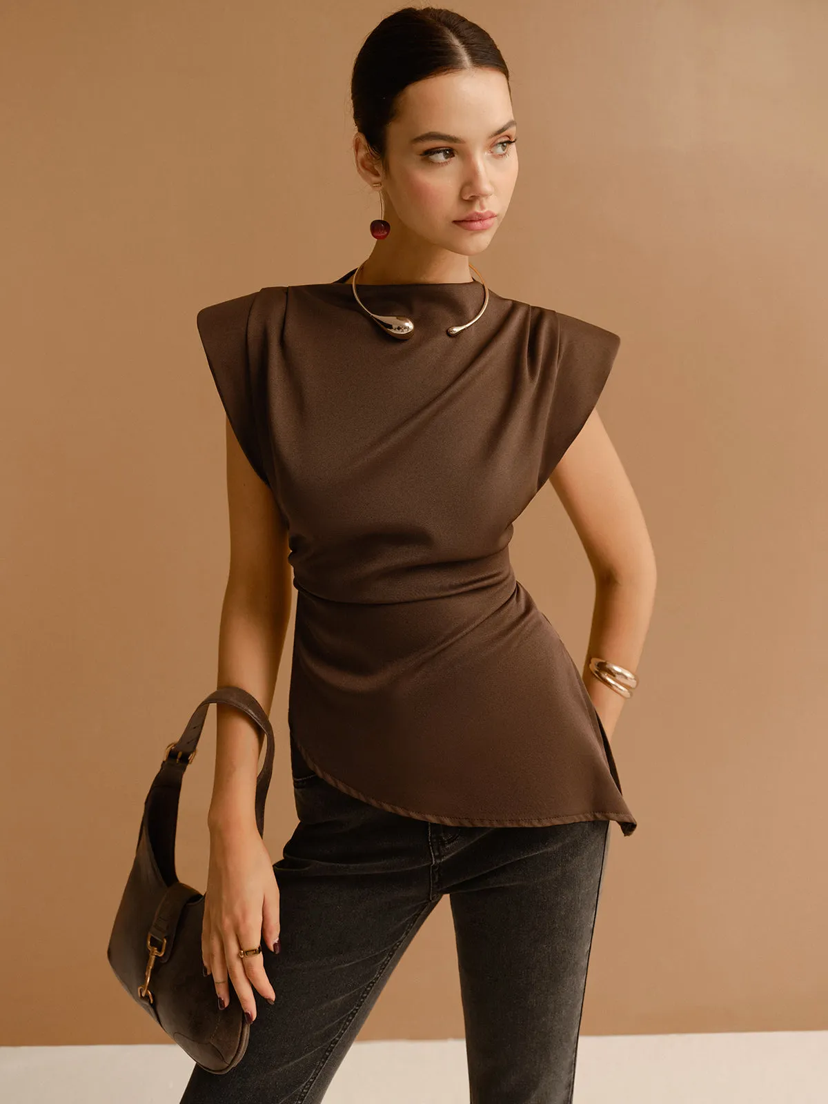 Cap Sleeve Asymmetrical Hem Skinny T-Shirt sold by COMMENSE product image thumbnail 4