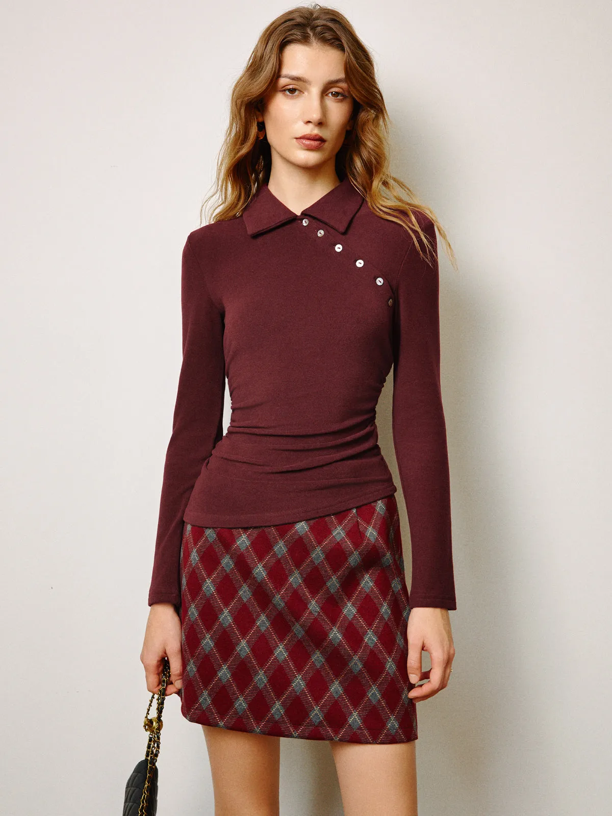 Asymmetrical Button Skinny Polo T-Shirt sold by COMMENSE product image thumbnail 5