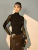 Mock Neck Sheer Sleeve Skinny T-Shirt sold by COMMENSE