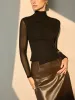 Mock Neck Sheer Sleeve Skinny T-Shirt sold by COMMENSE