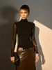 Mock Neck Sheer Sleeve Skinny T-Shirt sold by COMMENSE