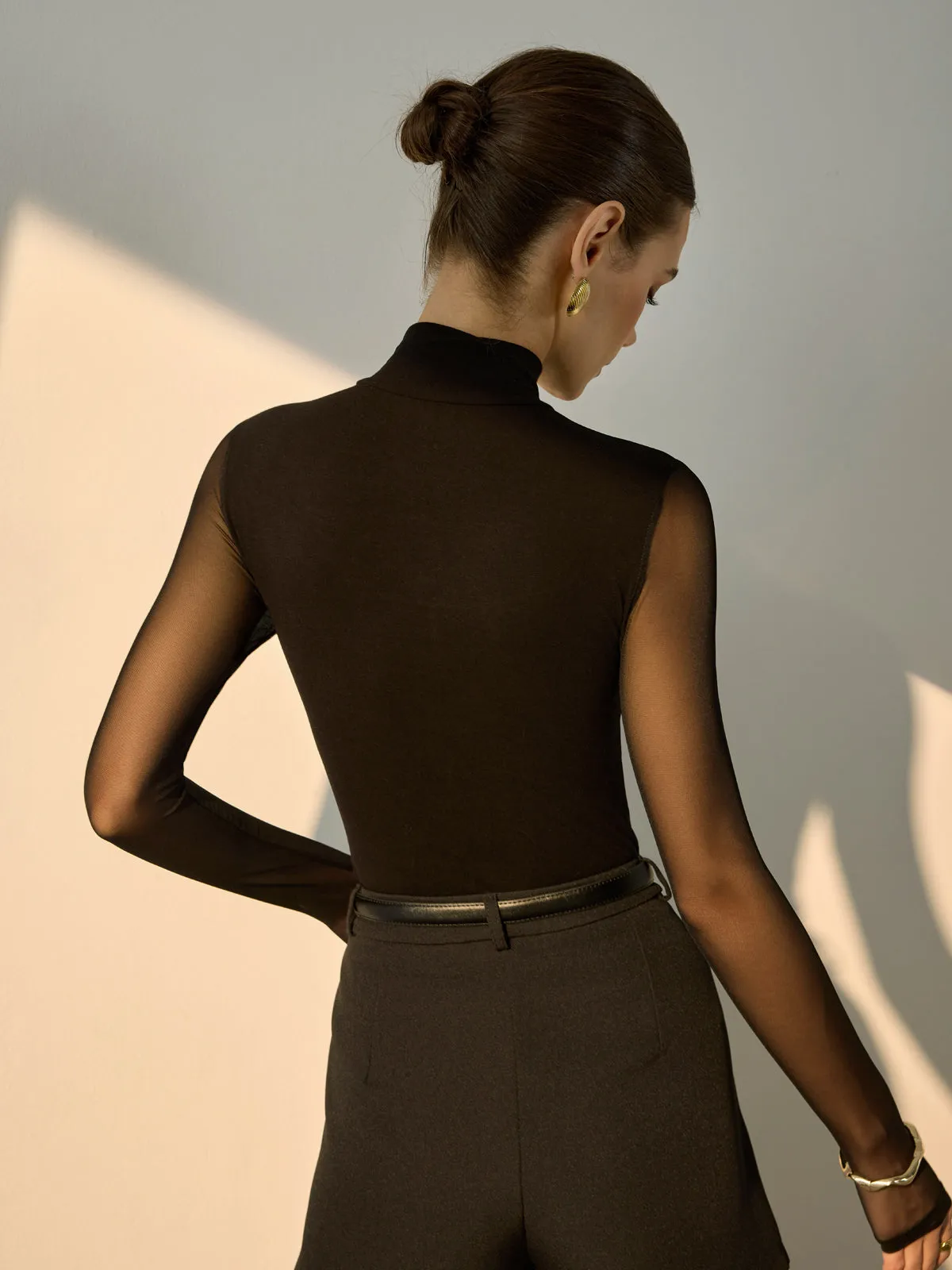 Sheer Sleeve Pleated T-Shirt sold by COMMENSE product image thumbnail 5