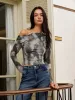 Asymmetrical Printed Crop Mesh T-Shirt sold by COMMENSE
