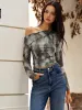 Asymmetrical Printed Crop Mesh T-Shirt sold by COMMENSE